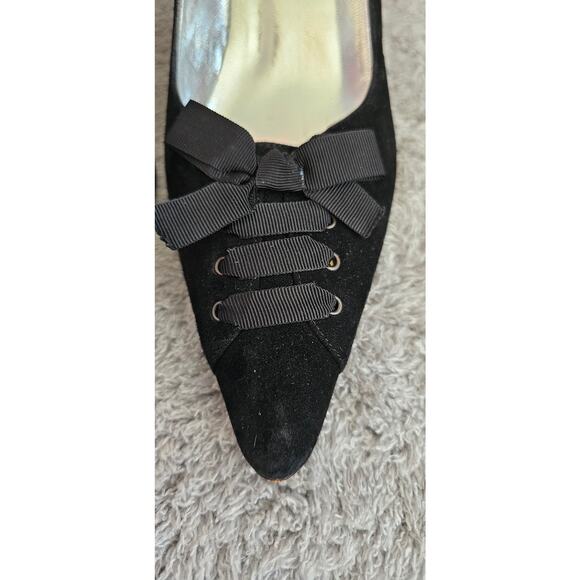 Vintage Isaac Mizrahi Pointed Toe Slip On Suede Pump‎ Heels Women Size 10B Black - Picture 3 of 9